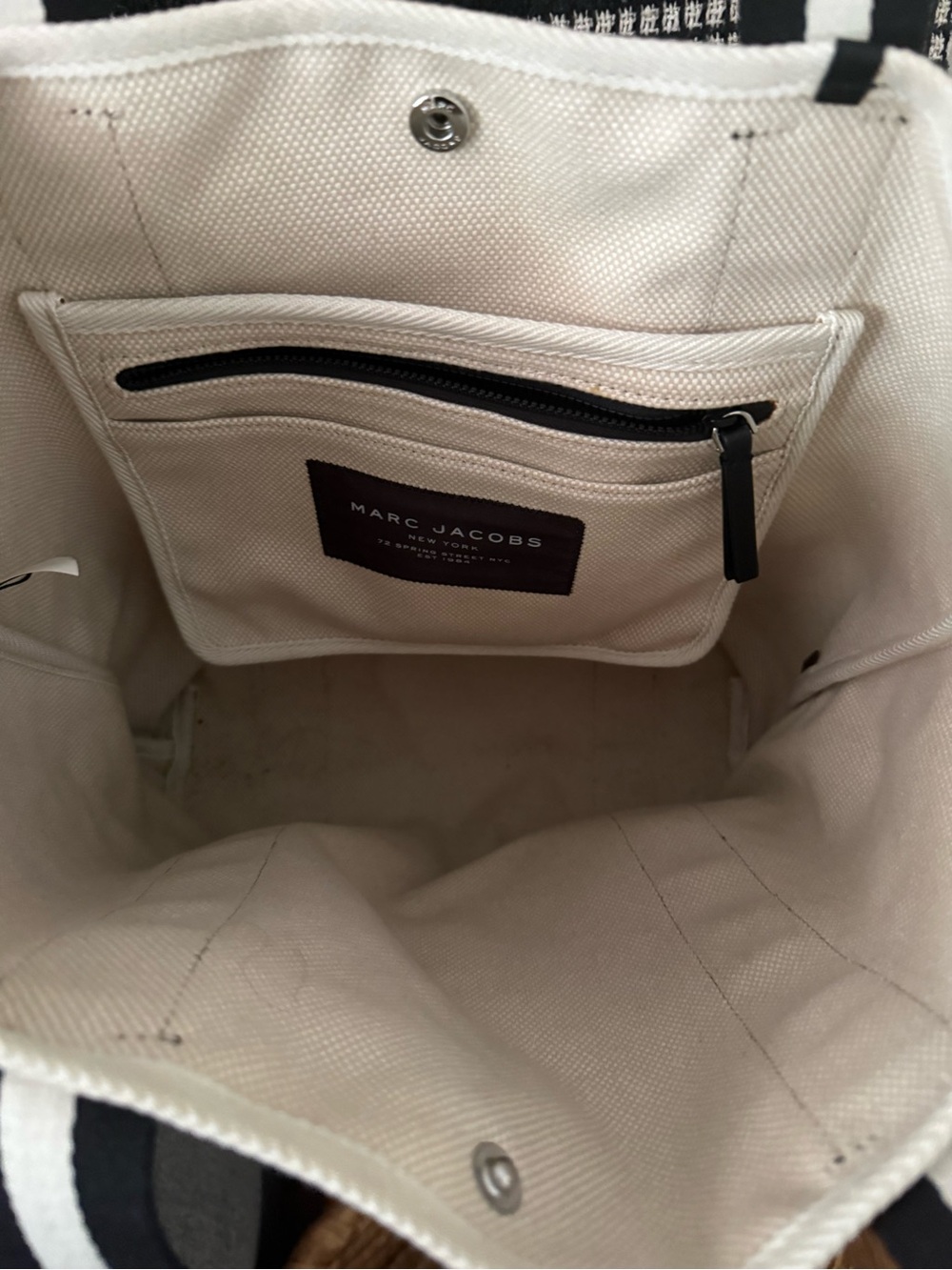 Marc Jacobs Black Canvas Tote with Ivory Trimmed Handles - Picture 3 of 5